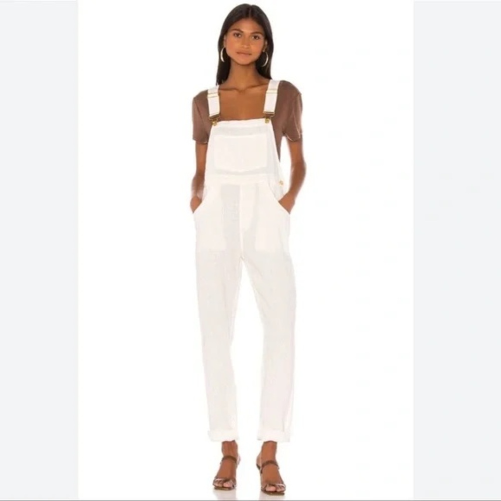 WEWOREWHAT White Linen Full Length Overalls Size Medium